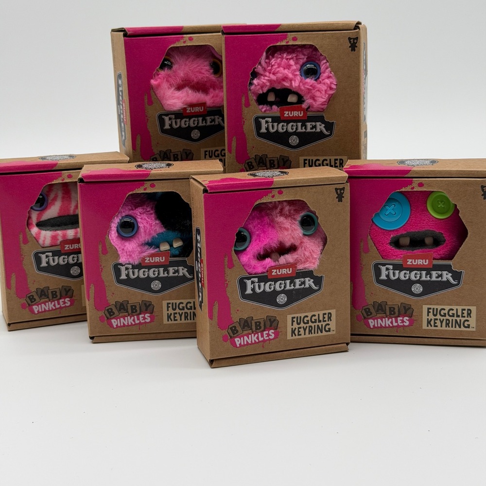 ZURU Fuggler Baby Pinkles Fuggler Keyring Plush Pink Valentine Complete Set of 6